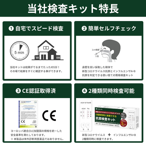 新型コロナウイルス & インフルエンザA/B 抗原検査キット KO316 【RABLISS】